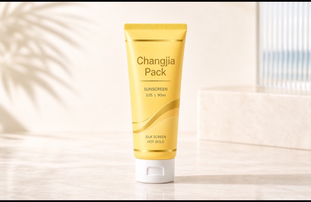 D35 90ml Yellow Sunscreen Flip Cap Silk Screen Hot Gold Cosmetic Tube