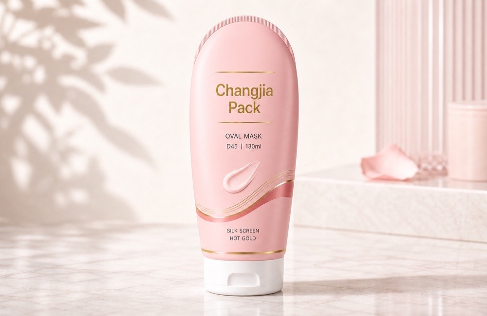 D45 130ml Pink Oval Mask Silk Screen Hot Gold Cosmetic Tube