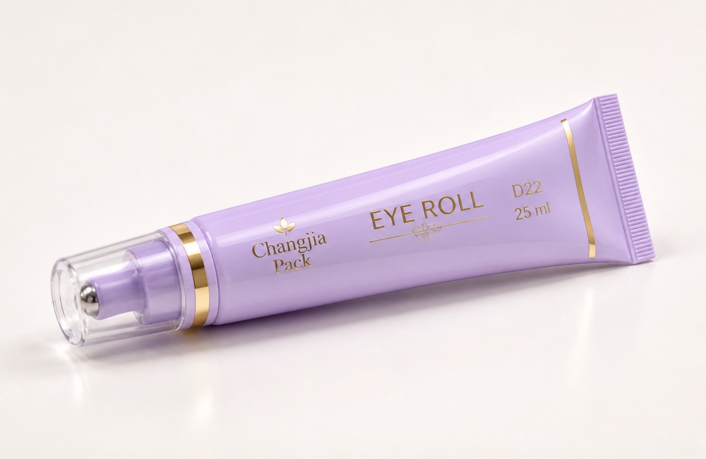 D22 25ml Lavender Clear Cap Roller Silk Screen Hot Gold Eye Cream Tube