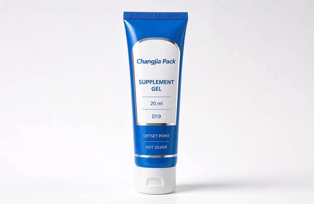 D19 20ml Blue Supplement Gel Offset Hot Silver Food & Nutraceutical Tube