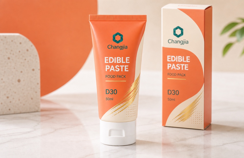 D30 50ml Edible Paste Orange Flip Cap Offset Hot Gold Food & Nutraceutical Tube