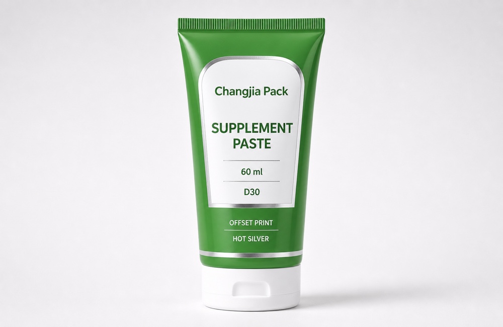 D30 60ml Green Supplement Paste Offset Hot Silver Food & Nutraceutical Tube