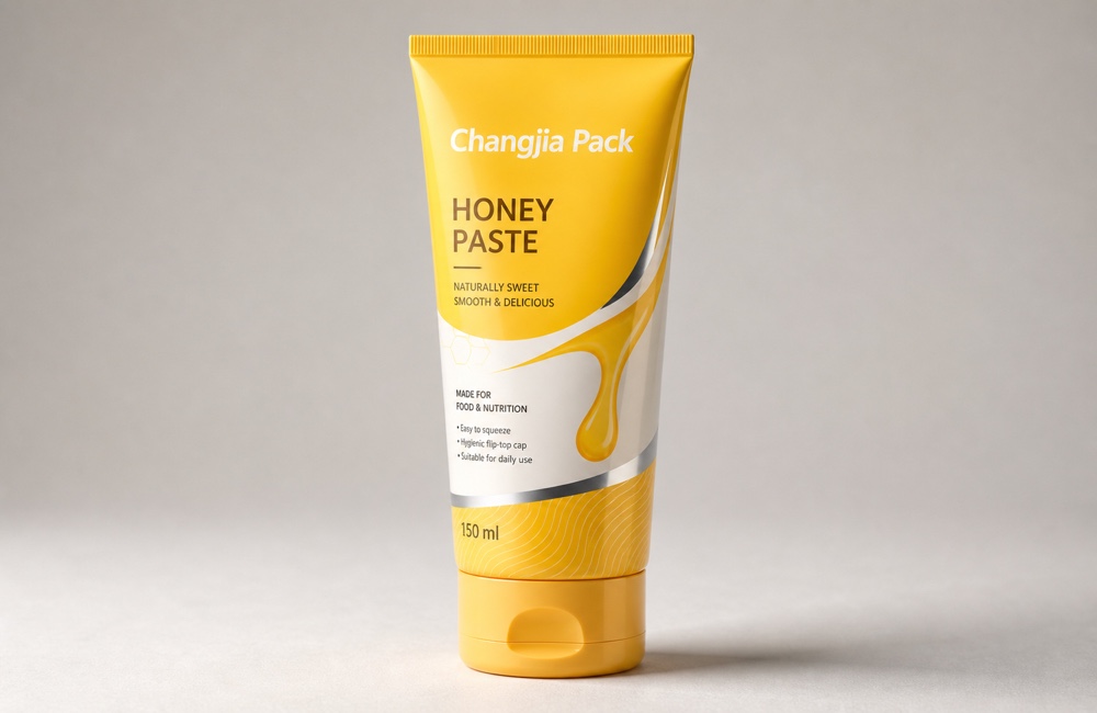 D45 150ml Yellow Oval Honey Paste Offset Hot Silver Food & Nutraceutical Tube