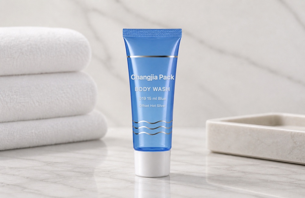 D19 15ml Blue Body Wash Offset Hot Silver Hotel & Travel Tube