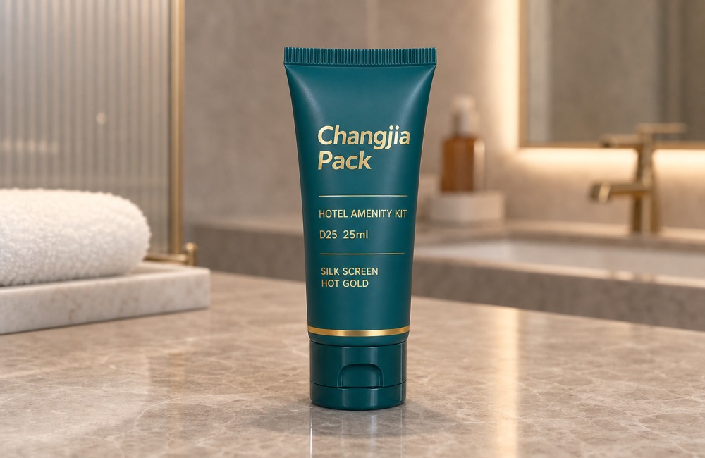 D25 25ml Teal Amenity Kit Silk Screen Hot Gold Hotel & Travel Tube