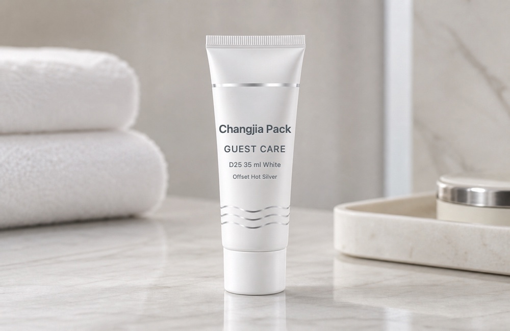 D25 35ml White Guest Care Offset Hot Silver Hotel & Travel Tube