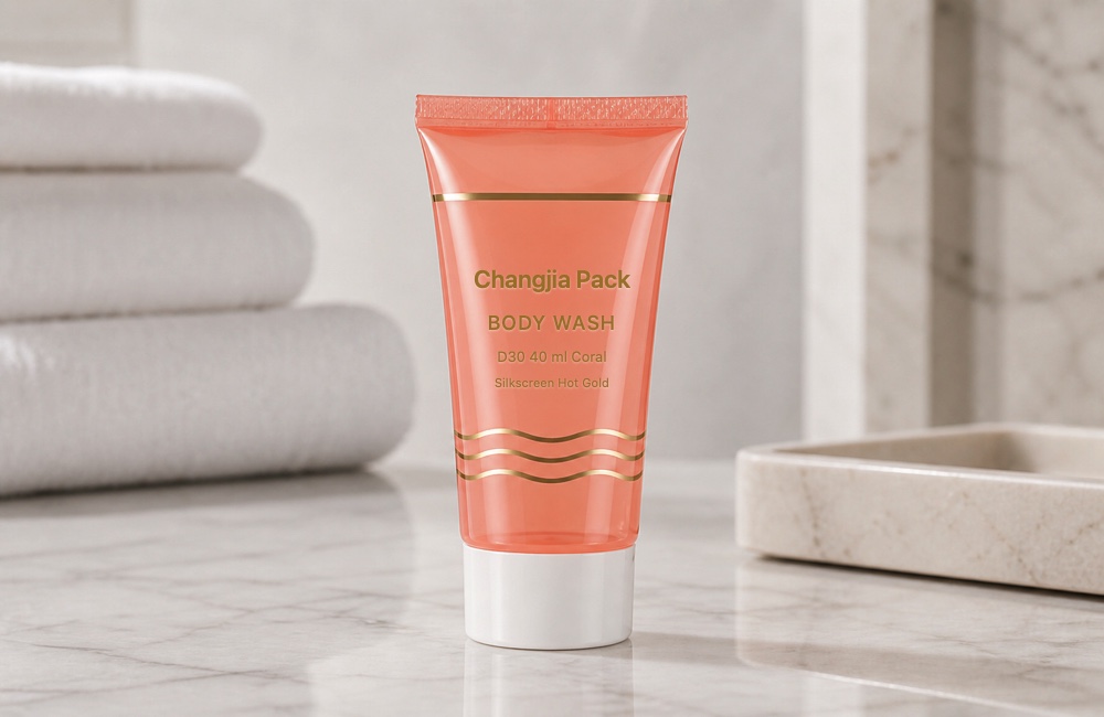D30 40ml Coral Body Wash Silk Screen Hot Gold Hotel & Travel Tube