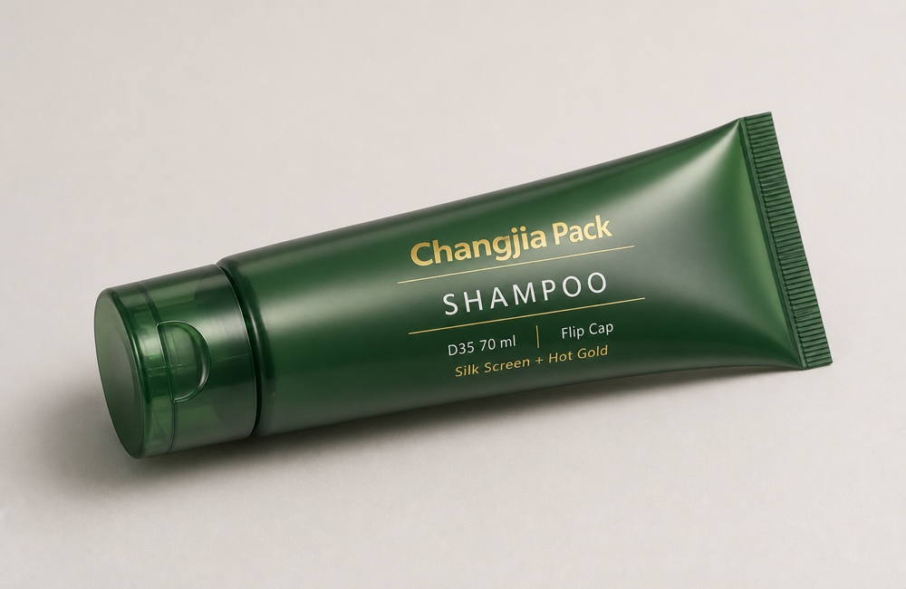D35 70ml Green Shampoo Flip Cap Silk Screen Hot Gold Hotel & Travel Tube