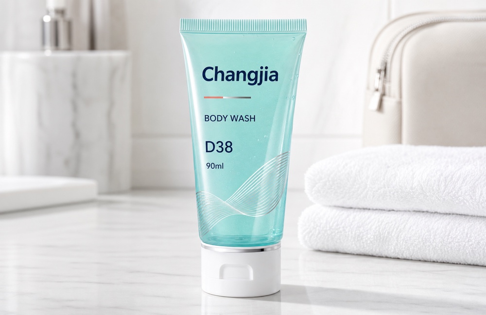 D38 90ml Clear Body Wash Silk Screen Hot Silver Hotel & Travel Tube