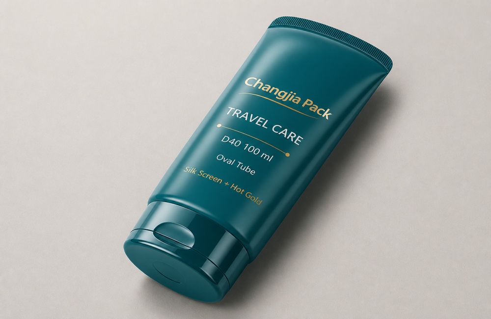 D40 100ml Teal Travel Care Oval Silk Screen Hot Gold Hotel & Travel Tube