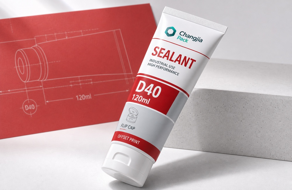 D40 120ml Red Sealant Flip Cap Offset Industrial Tube