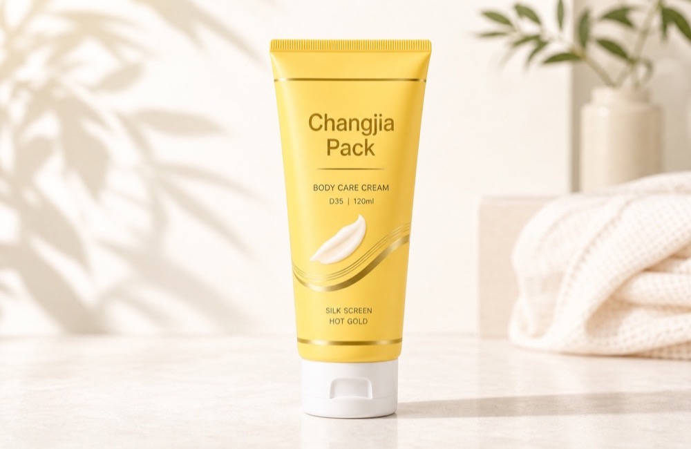 D35 120ml Yellow Body Care Flip Cap Silk Screen Hot Gold Personal Care Tube