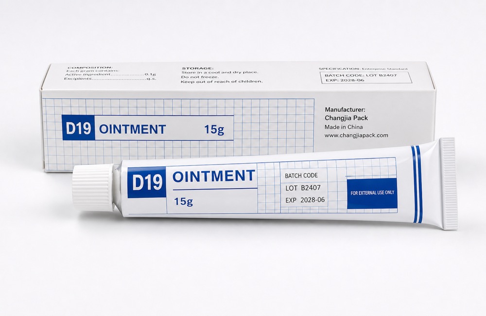 D19 15g Blue Grid Ointment Side Carton Pharmaceutical Tube