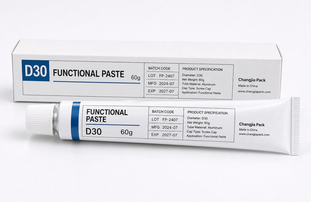 D30 60g Carton Batch Code Black Text Pharmaceutical Tube